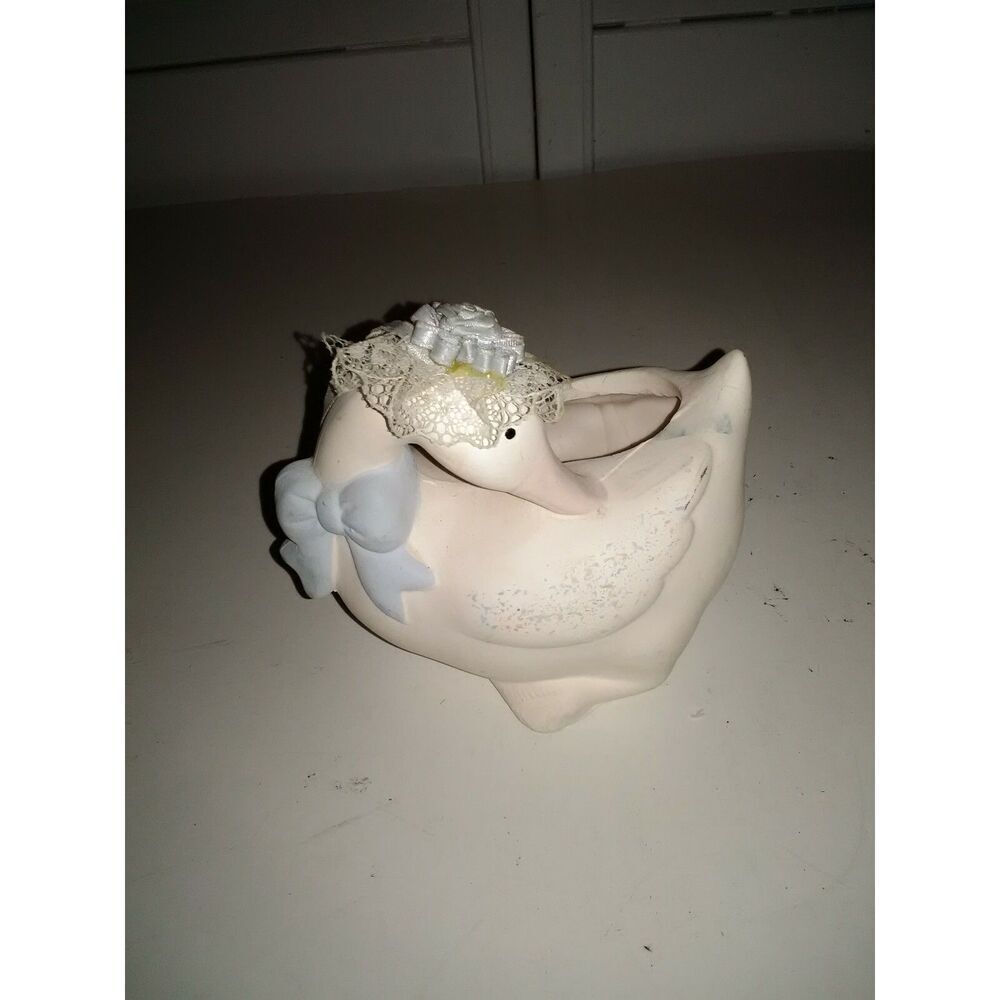 Vintage Duck With Blue Bow Planter Country Duck Planter